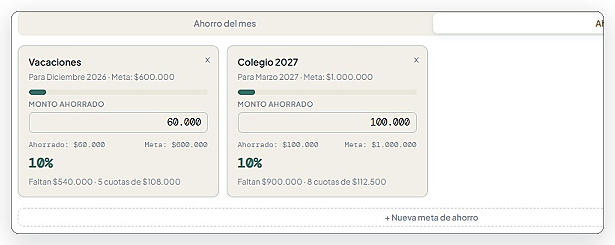 Metas de ahorro en senkiu
